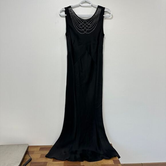 DKNY Black Gown 4‎ Slip Dress Sleeveless Black Tie Satin Maxi Wedding Y2K Stud - Picture 1 of 6